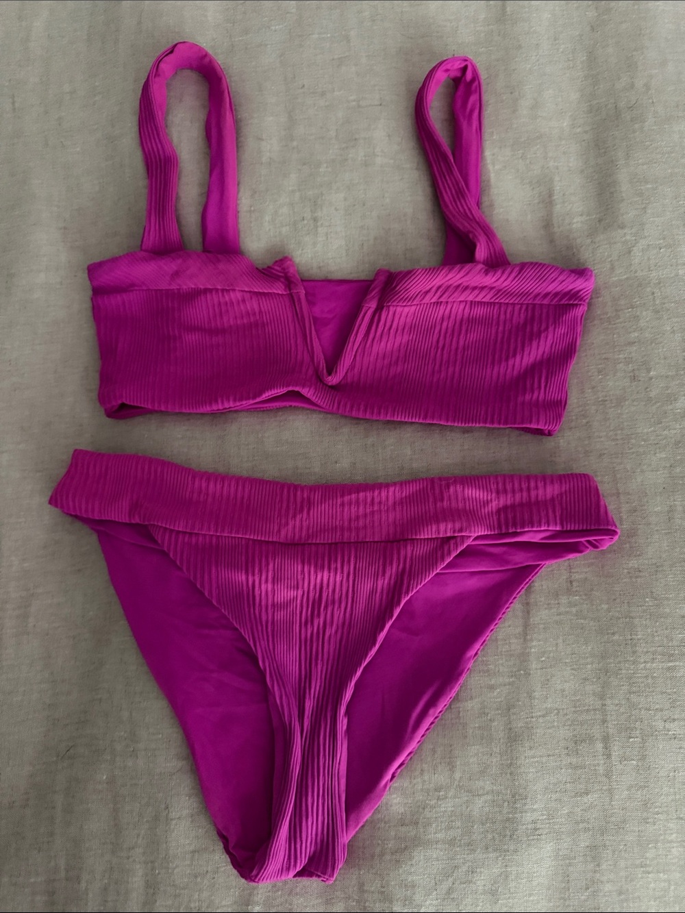 l*space Bright Fuchsia Ribbed Bikini Set